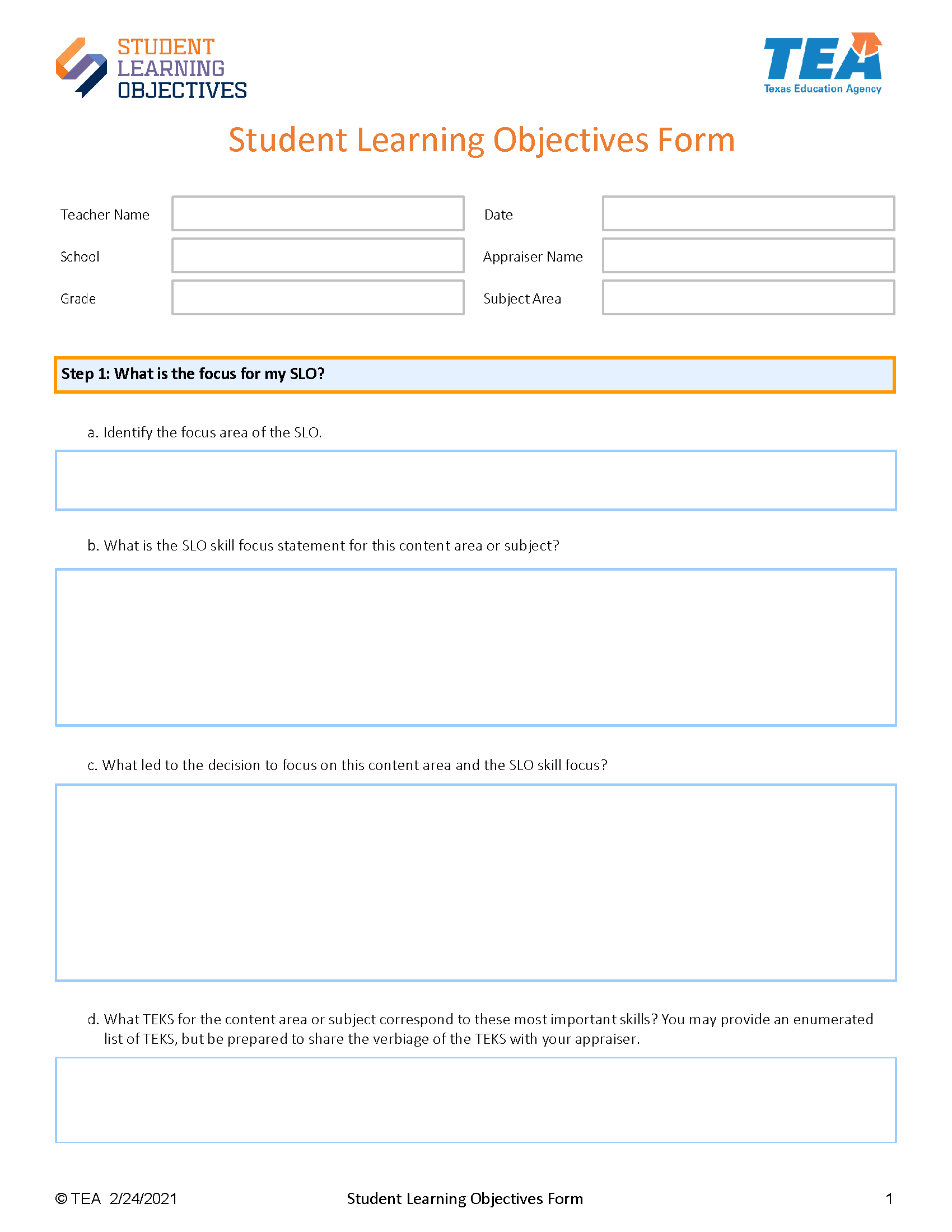 image of the SLO form