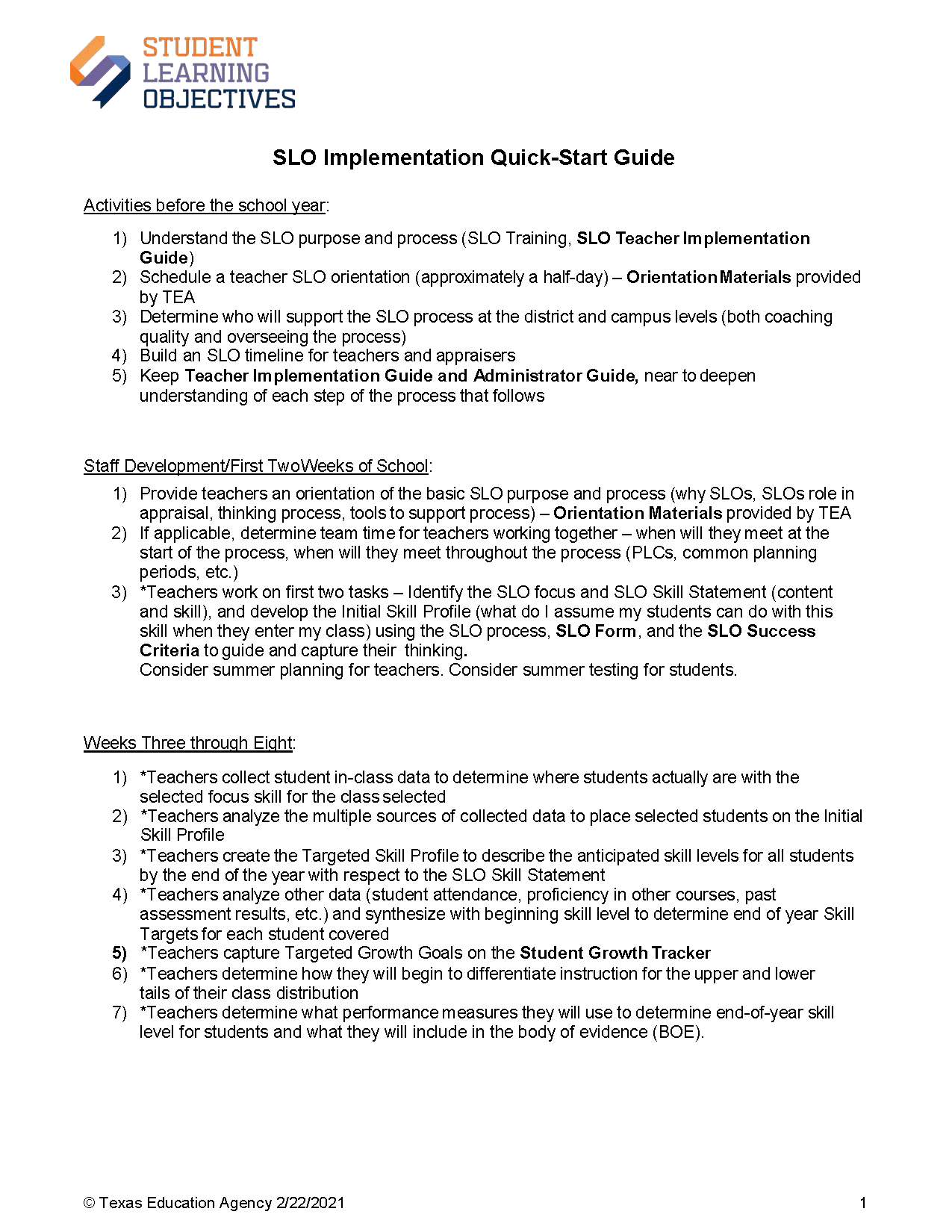 image of the SLO Quick Start form
