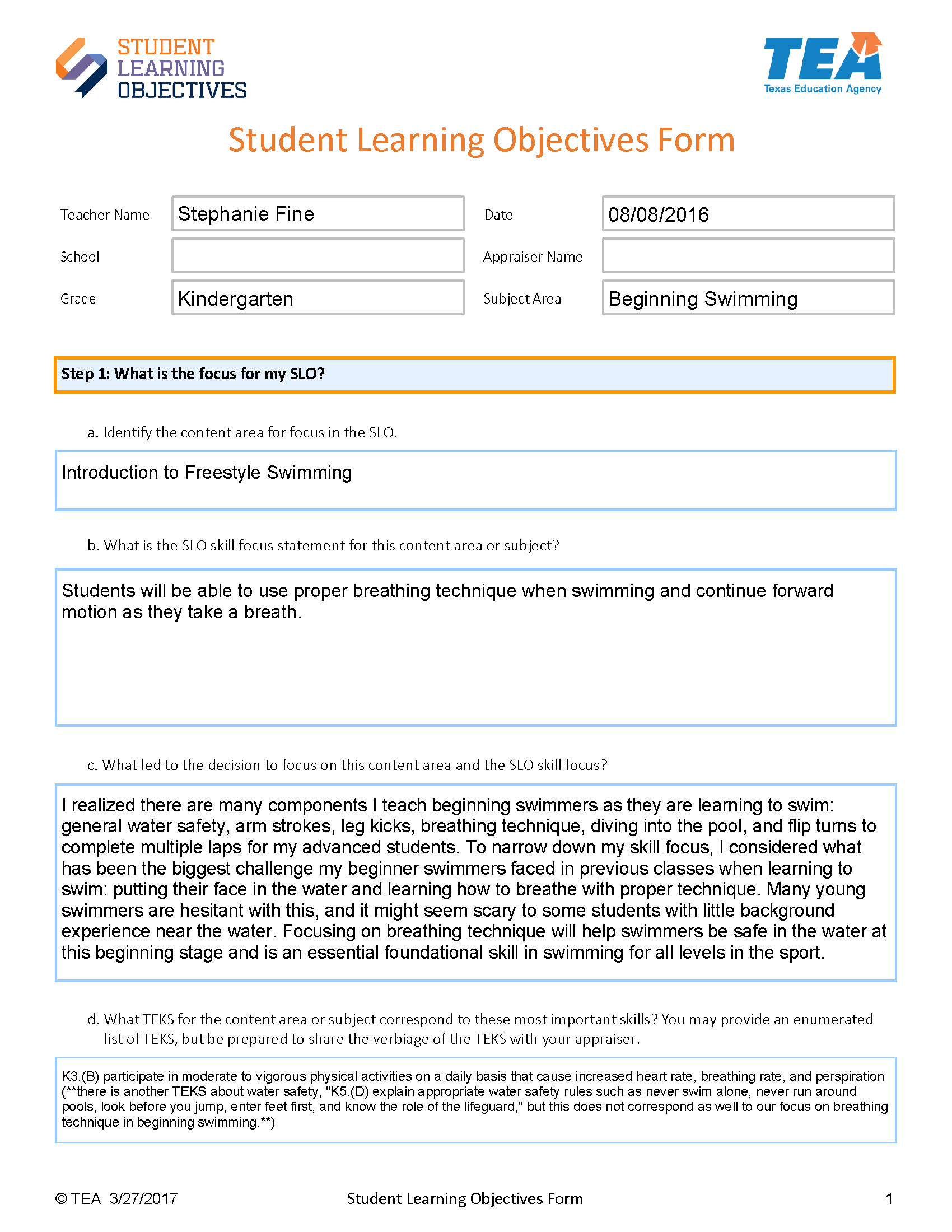 image of the SLO Swimming form